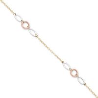 Circle with Oval Link Adjustable Anklet in 14K Tri-Tone Gold - 10"|Peoples Jewellers
