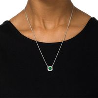 7.0mm Lab-Created Emerald and White Sapphire Octagonal Frame Bolo Necklace in Sterling Silver - 30"|Peoples Jewellers