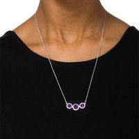 Amethyst and Lab-Created White Sapphire Frame Three Stone Bolo Necklace in Sterling Silver - 30"|Peoples Jewellers