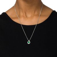 Pear-Shaped Lab-Created Emerald and Diamond Accent Frame Bolo Pendant in Sterling Silver - 30"|Peoples Jewellers