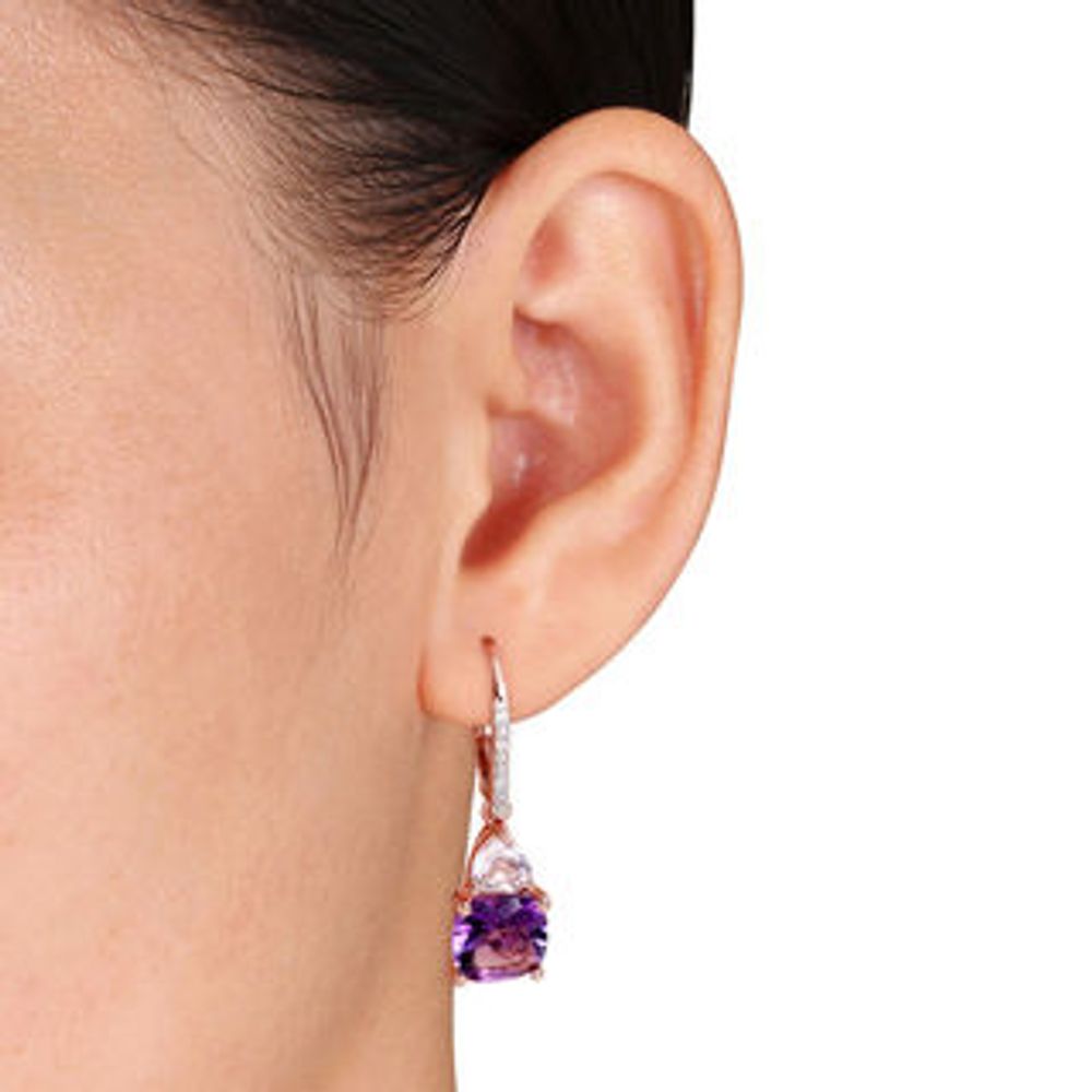 Amethyst and Diamond Accent Drop Earrings in Sterling Silver with Rose Rhodium|Peoples Jewellers