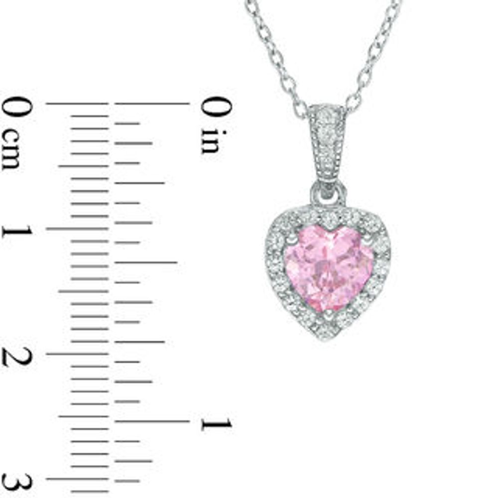 7.0mm Heart-Shaped Lab-Created Pink and White Sapphire Frame Pendant in Sterling Silver|Peoples Jewellers