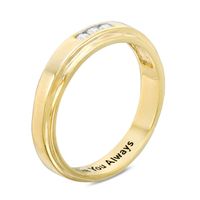 Men's 1/10 CT. T.W. Diamond Three Stone Wedding Band in 10K Gold (1 Line)|Peoples Jewellers