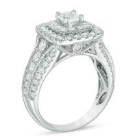 2.00 CT. T.W. Princess-Cut Diamond Double Frame Vintage-Style Engagement Ring in 14K White Gold|Peoples Jewellers