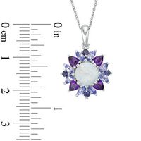 7.0mm Lab-Created Opal and Multi-Gemstone Floral Frame Pendant in Sterling Silver|Peoples Jewellers