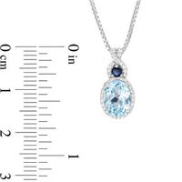Oval Aquamarine and Lab-Created Blue and White Sapphire Frame Stacked Pendant in 10K White Gold|Peoples Jewellers