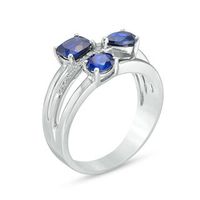 Multi-Shaped Lab-Created Blue Sapphire and Diamond Accent Three Stone Orbit Ring in Sterling Silver|Peoples Jewellers