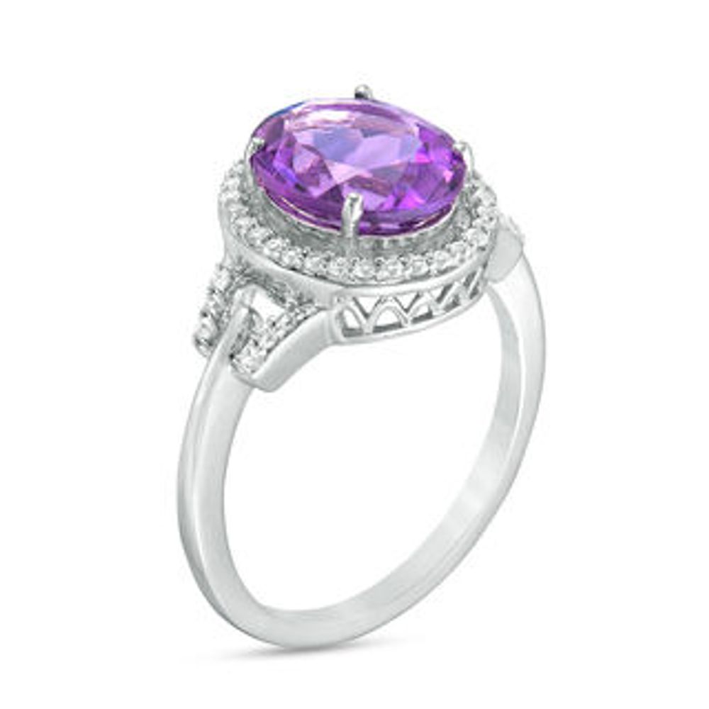 Oval Amethyst and Lab-Created White Sapphire Frame Buckle Ring in Sterling Silver|Peoples Jewellers