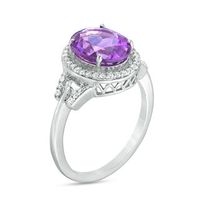 Oval Amethyst and Lab-Created White Sapphire Frame Buckle Ring in Sterling Silver|Peoples Jewellers