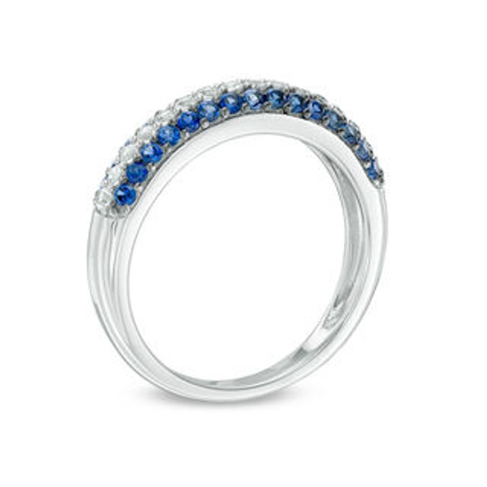 Lab-Created Blue and White Sapphire Triple Row Band in Sterling Silver|Peoples Jewellers