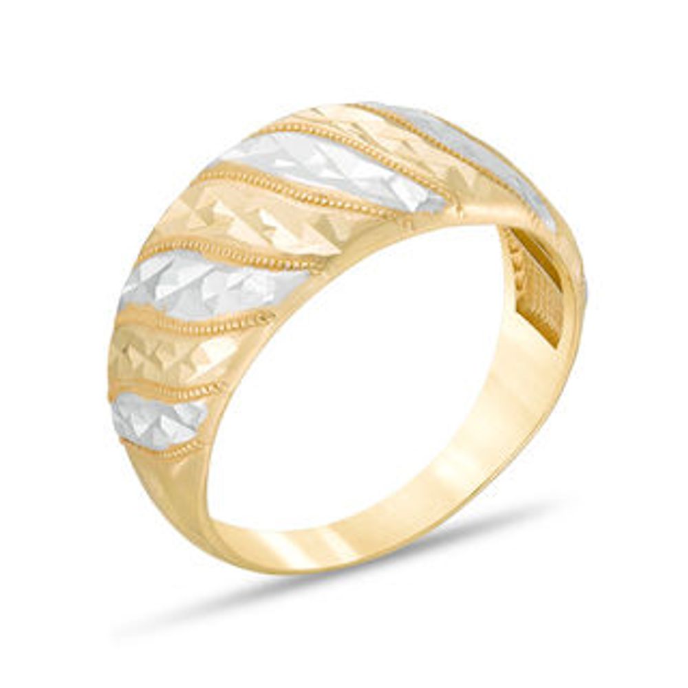 Diamond-Cut Slant Dome Ring in 10K Two-Tone Gold|Peoples Jewellers