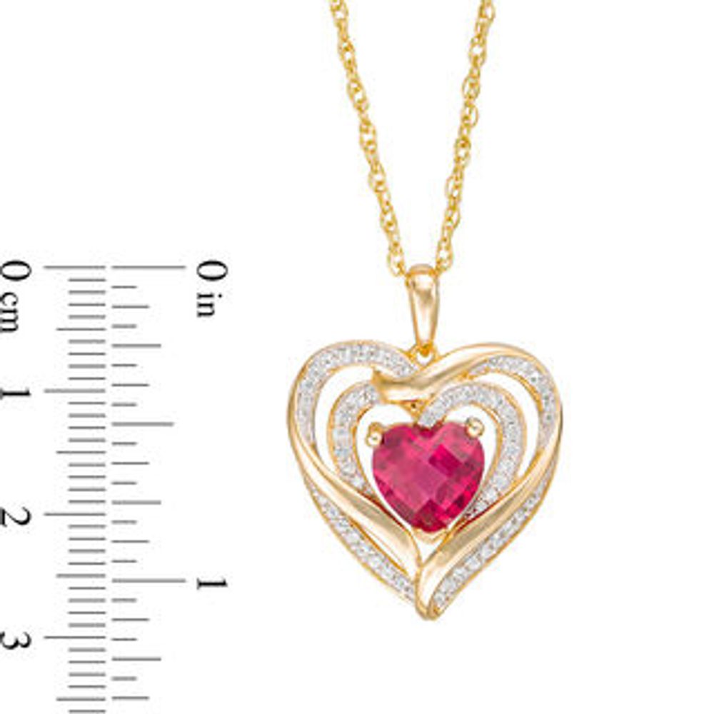 7.0mm Lab-Created Ruby and White Sapphire Triple Loop Heart Pendant in Sterling Silver with 14K Gold Plate|Peoples Jewellers