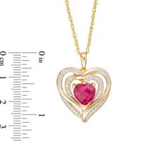 7.0mm Lab-Created Ruby and White Sapphire Triple Loop Heart Pendant in Sterling Silver with 14K Gold Plate|Peoples Jewellers