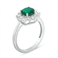 7.0mm Lab-Created Emerald and White Sapphire Sunburst Frame Ring in Sterling Silver|Peoples Jewellers