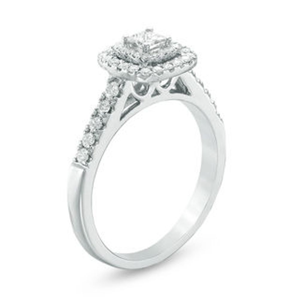 0.45 CT. T.W. Princess-Cut Diamond Double Frame Engagement Ring in 14K White Gold|Peoples Jewellers