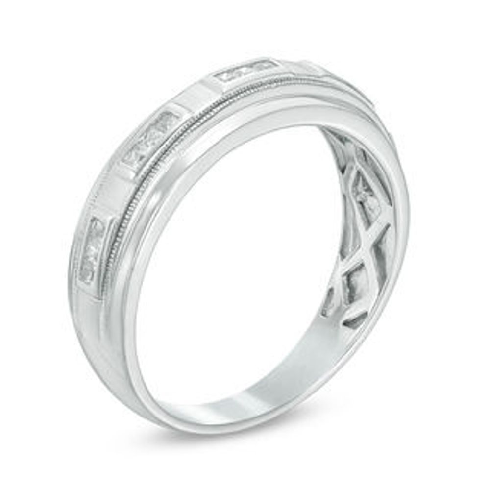 Men's 0.30 CT. T.W. Square-Cut Diamond Station Milgrain Wedding Band in 10K White Gold|Peoples Jewellers