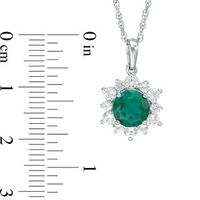 7.0mm Lab-Created Emerald and White Sapphire Sunburst Frame Pendant in Sterling Silver|Peoples Jewellers