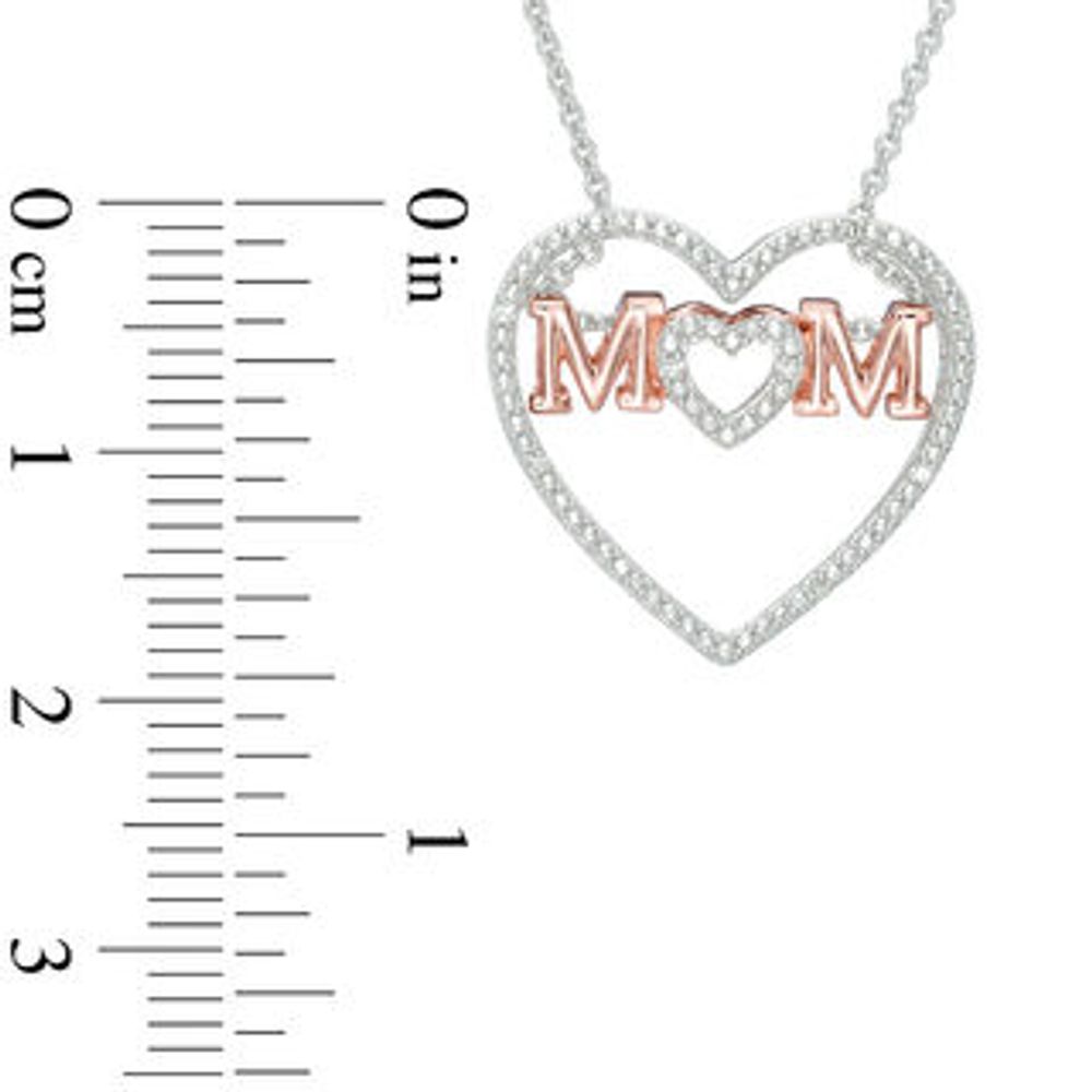Diamond Accent "MOM" Heart Pendant in Sterling Silver and 14K Rose Gold Plate|Peoples Jewellers