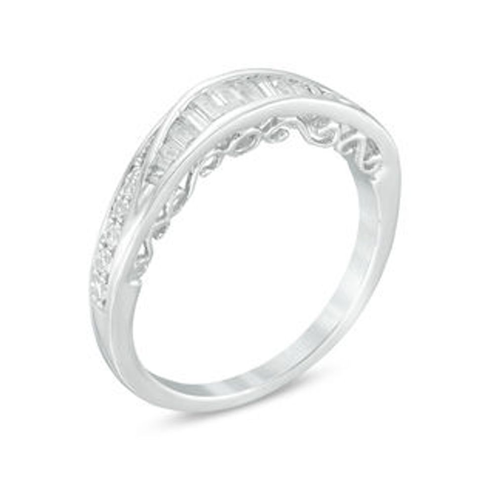 0.38 CT. T.W. Baguette and Round Diamond Contour Anniversary Band in 14K White Gold|Peoples Jewellers
