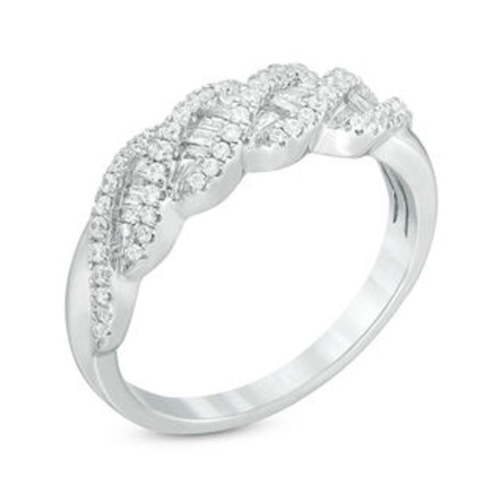 0.38 CT. T.W. Baguette and Round Diamond Wave Anniversary Band in 10K White Gold|Peoples Jewellers