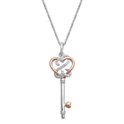 Open Hearts by Jane Seymour™ 0.04 CT. T.W. Diamond Heart-Top Key Pendant in Sterling Silver and 10K Rose Gold|Peoples Jewellers