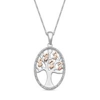 Open Hearts by Jane Seymour™ 0.10 CT. T.W. Diamond Family Tree Oval Pendant in Sterling Silver and 10K Rose Gold|Peoples Jewellers