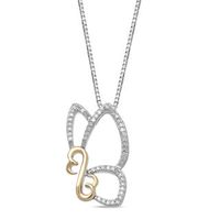 Open Hearts by Jane Seymour™ 0.07 CT. T.W. Diamond Butterfly Pendant in Sterling Silver and 10K Gold|Peoples Jewellers