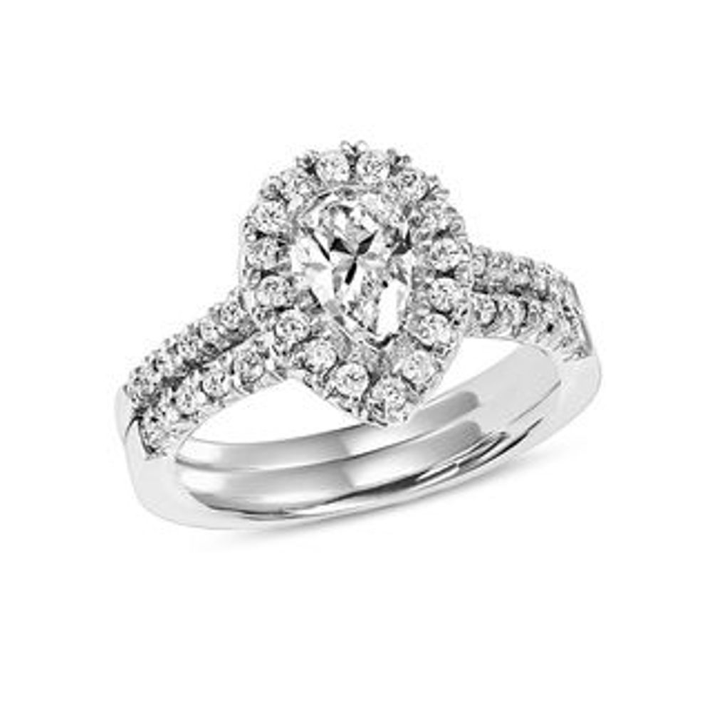 0.79 CT. T.W. Pear-Shaped Diamond Frame Bridal Set in 14K White Gold|Peoples Jewellers