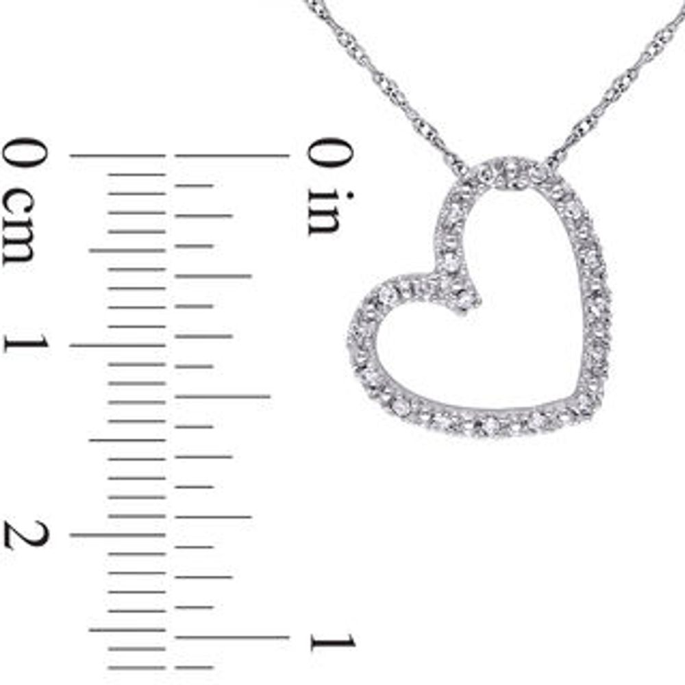 0.09 CT. T.W. Diamond Tilted Heart Pendant in 10K White Gold - 17"|Peoples Jewellers