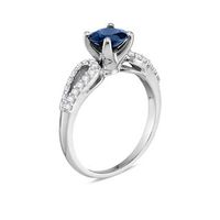 6.5mm Blue Sapphire and 0.24 CT. T.W. Diamond Split Shank Ring in 10K White Gold|Peoples Jewellers