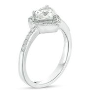 5.5mm Lab-Created White Sapphire and 0.12 CT. T.W. Diamond Frame Promise Ring in Sterling Silver|Peoples Jewellers