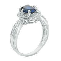 Oval Lab-Created Blue Sapphire and 0.09 CT. T.W. Diamond Frame Ring in Sterling Silver|Peoples Jewellers