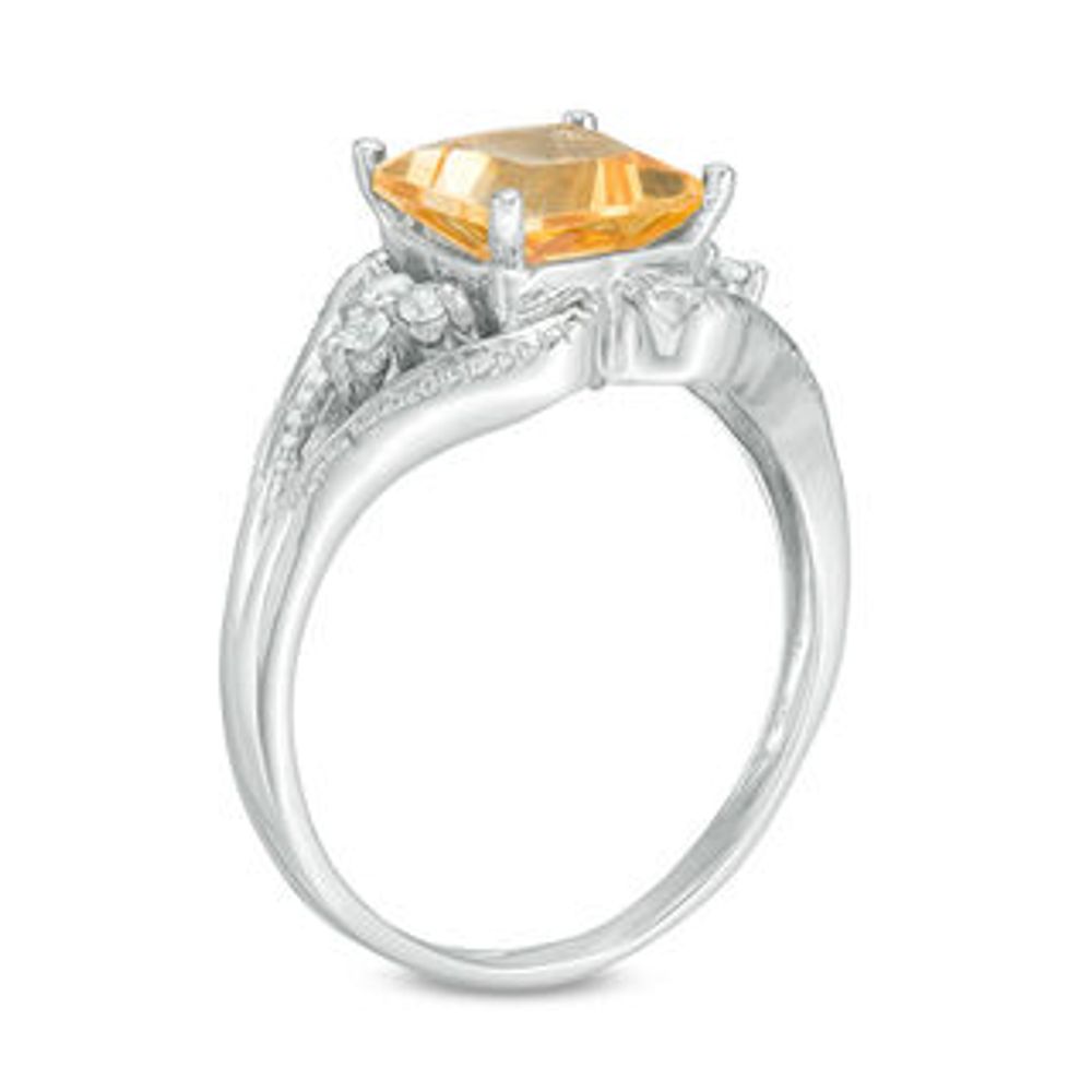 7.25mm Princess-Cut Citrine and Lab-Created White Sapphire Split Shank Ring in Sterling Silver|Peoples Jewellers