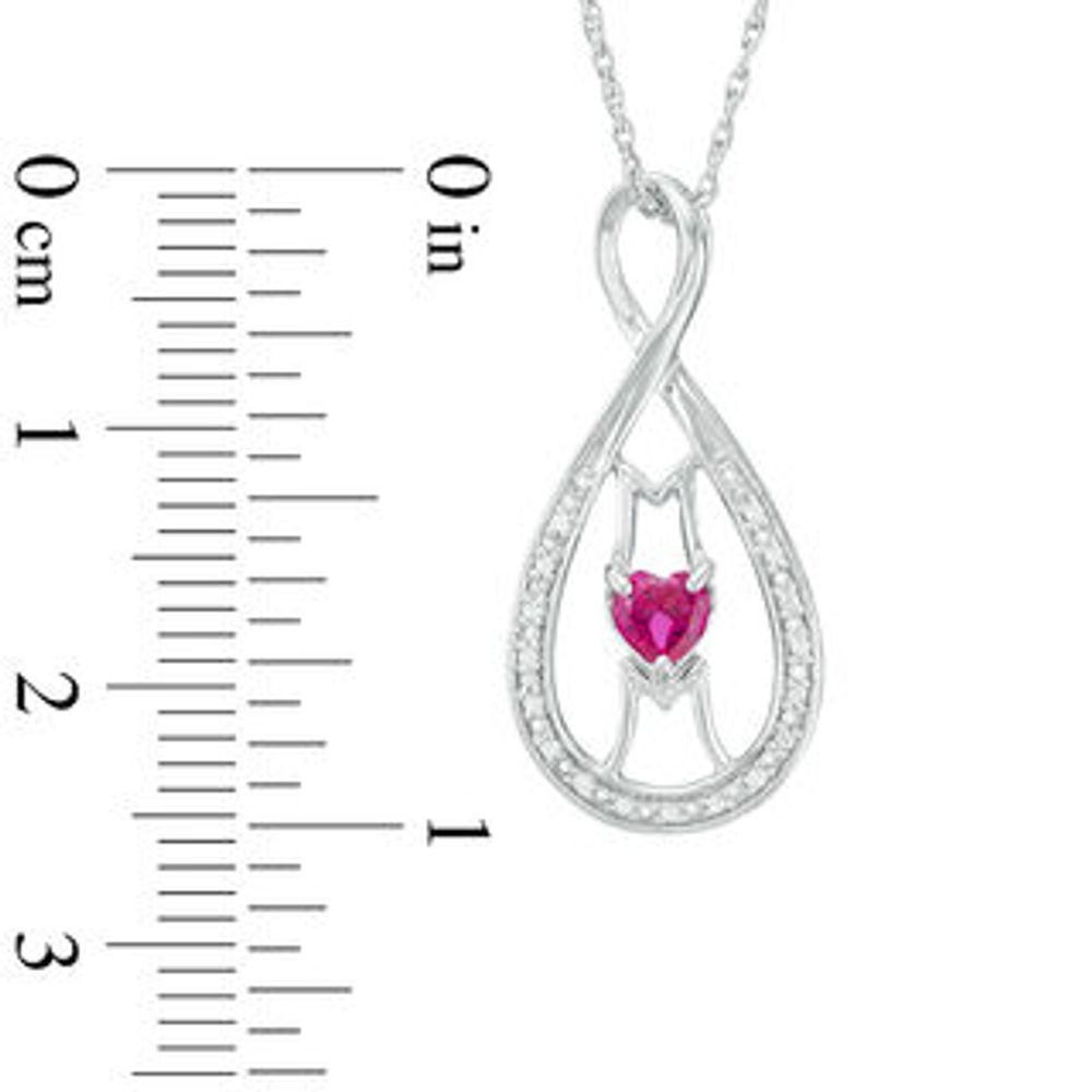 4.0mm Heart-Shaped Lab-Created Ruby and Diamond Accent "MOM" Infinity Pendant in Sterling Silver|Peoples Jewellers