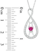4.0mm Heart-Shaped Lab-Created Ruby and Diamond Accent "MOM" Infinity Pendant in Sterling Silver|Peoples Jewellers