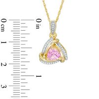6.0mm Trillion-Cut Lab-Created Pink Sapphire and Diamond Accent Swirl Frame Pendant in 10K Gold|Peoples Jewellers