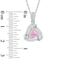 6.0mm Trillion-Cut Lab-Created Pink Sapphire and Diamond Accent  Swirl Frame Pendant in Sterling Silver|Peoples Jewellers