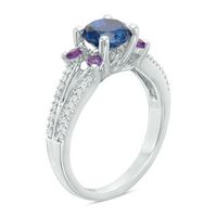 6.5mm Lab-Created Blue Sapphire, Amethyst and 0.15 CT. T.W. Diamond Split Shank Ring in 10K White Gold|Peoples Jewellers