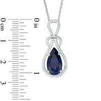 Pear-Shaped Lab-Created Blue Sapphire and 0.23 CT. T.W. Diamond Loop Pendant in Sterling Silver|Peoples Jewellers