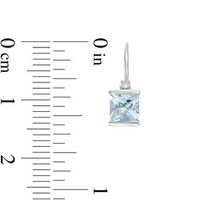 5.0mm Princess-Cut Aquamarine and Diamond Accent Drop Earrings in 10K White Gold|Peoples Jewellers