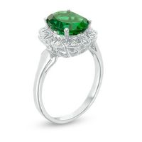 Oval Lab-Created Emerald and 0.04 CT. T.W. Diamond Scallop Frame Engagement Ring in 10K White Gold|Peoples Jewellers