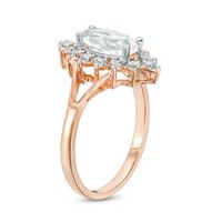 Marquise Lab-Created White Sapphire and 0.07 CT. T.W. Diamond Sunburst Frame Engagement Ring in 10K Rose Gold|Peoples Jewellers