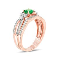 5.8mm Lab-Created Emerald and 0.18 CT. T.W. Diamond Tri-Sides Bridal Set in 10K Rose Gold|Peoples Jewellers