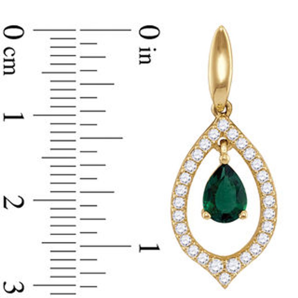 Pear-Shaped Lab-Created Emerald and 0.71 CT. T.W. Diamond Teardrop Earrings in 10K Gold|Peoples Jewellers