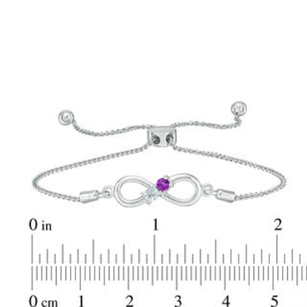 Couple’s Simulated Birthstone Infinity Bolo Bracelet in Sterling Silver (2 Stones)|Peoples Jewellers