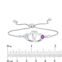 Couple's 4.0mm Simulated Birthstone Interlocking Heart Bolo Bracelet in Sterling Silver (2 Stones and Names)|Peoples Jewellers