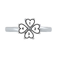Mother’s 4.0mm Heart-Shaped Simulated Birthstone Four Leaf Clover Ring in Sterling Silver (15 Characters)|Peoples Jewellers