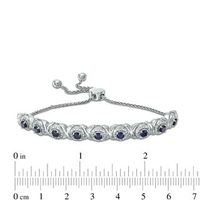 Lab-Created Blue Sapphire and 0.09 CT. T.W. Diamond Frame Bolo Bracelet in Sterling Silver - 9.5"|Peoples Jewellers