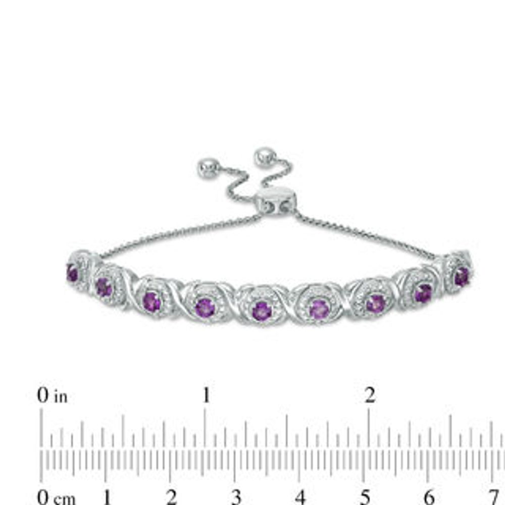 Amethyst and 0.09 CT. T.W. Diamond Frame Bolo Bracelet in Sterling Silver - 9.5"|Peoples Jewellers