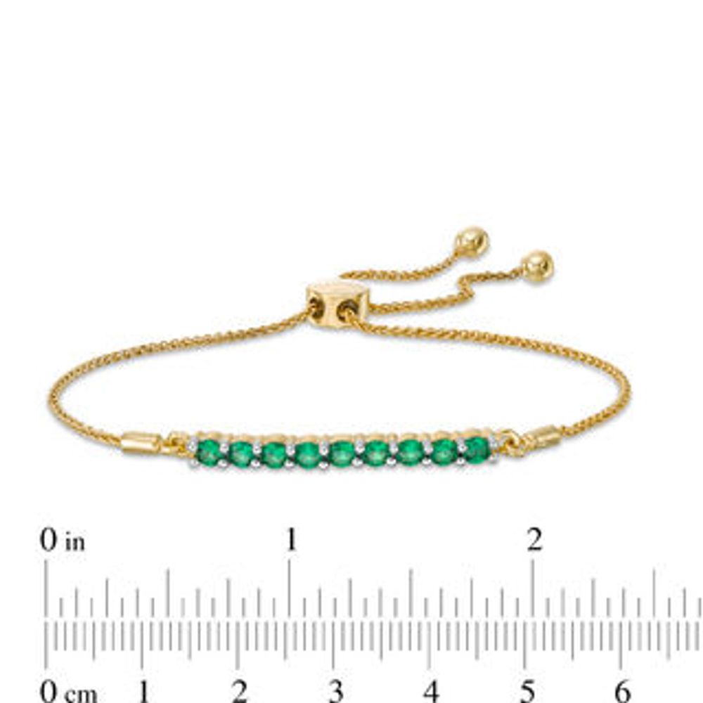 Lab-Created Emerald Nine Stone Bar Bolo Bracelet in 10K Gold - 9.5"|Peoples Jewellers